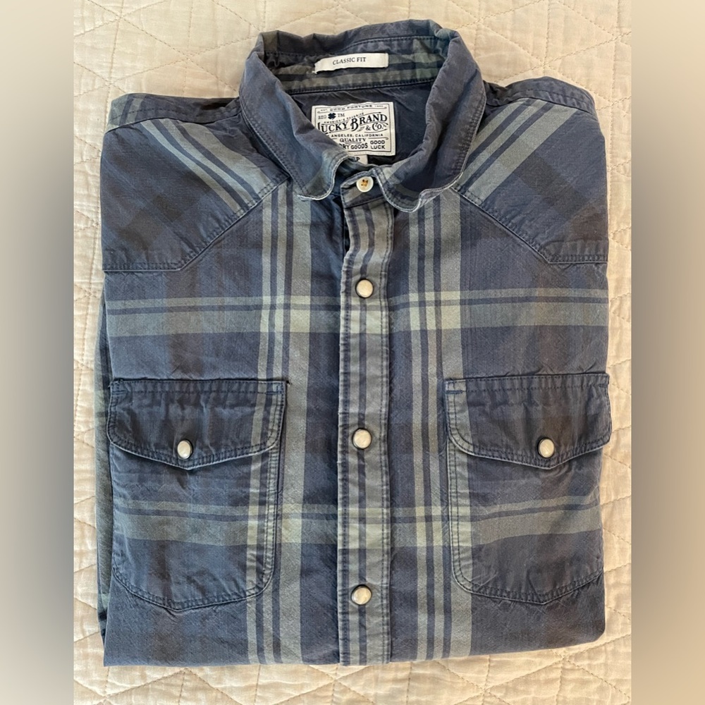 Lucky Brand Blue Plaid Casual Button-Down Shirt